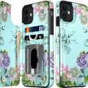 LETO for iPhone 12 Mini Pro Case,iPhone 12 Mini Case,Flip Folio Leather Wallet Cover with Fashion Flower Designs for Girls Women,Card Slots Kickstand Protective Phone Shell Green Floral Garden