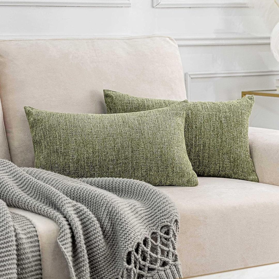 Home Brilliant Lumbar Pillow Cover 12x20 Chenille Plush Oblong Decorative Spring Pillow Covers for Bed Couch Sofa Decor, Set of 2, 12 x 20 inches, Fresh Grass Green