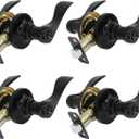 Privacy Door Lever Heavy Duty, 4 Pack Matte Black Left/Right Door Handles Reversible Wave Style Keyless Handing Lever, Bathroom and Rooms Privacy Door Lock (Round Base Black)