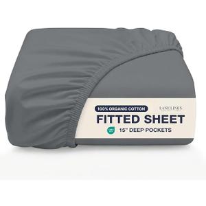 Lane Linen 100% Organic Cotton Fitted Sheet Queen Only, 14 Inch Deep Pocket
Snug, No-Slip Fit That Stays In Place - All-Around Elastic - GOTS Certified & Safe - Airy, Crisp Percale Weave - Charcoal