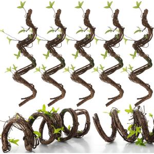 Suncalla 5 Pcs Artificial Bendable Tree Branches for Decoration Fake Trunk Garland Twigs Leaves Cherry Blossom Grape Vines for Wall Hanging Front Door Reptile Habitat Decoration (35in,Natural)