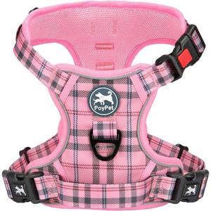 PoyPet No Pull Dog Harness, [Release at Neck] Reflective Adjustable No Choke Pet Vest with Front & Back 2 Leash Attachments, Soft Control Training Handle for Medium Dogs(Checkered Pink,M)