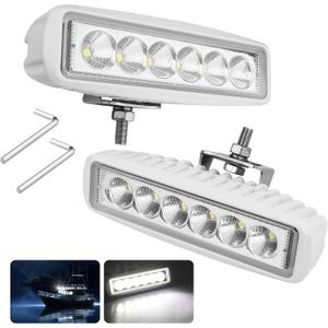 RVZONE Waterproof Led Boat Lights, 18W LED Spreader Lights 1200LM 120Flood Light, 6.3in Deck Dock Marine Led Lights Bar, Pack of 2, White Housing (Flood Light/White Housing)
