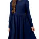 Yoklass Girls Dresses Round Neck A Line Stretchy Long Sleeve Holiday Party Dress Navy 10-11 Years (Blue, XXL)