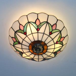 Tiffany Style Ceiling Light Vintage Stained Glass Flush Mount Ceiling Lighting Fixtures Lamps (12 Inch W)