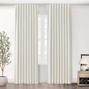 SHINELAND 96 Inch Cream Curtains 2 Panel Set,Mid Century Modern Room Darkening Bay Window Bedroom Drape Ivory White Blackout for Living Room,Back Teb Floor to Ceiling Track for Curtains Track,8FT