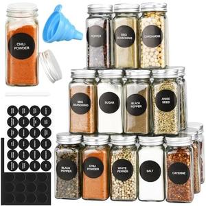 DkOvn 24pcs Glass Spice Jars, 4oz Empty Spice Jars with Metal Caps, Labels, Shaker Lids, Collapsible Funnel, Chalk Pen, Seasoning Organizer for Spice Rack(24pcs 4oz Set)