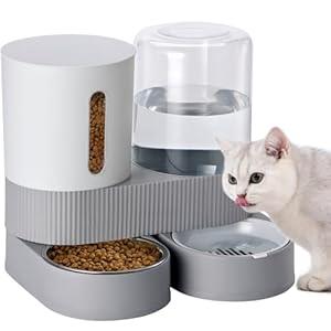 Automatic Dog Cat Water Dispenser Gravity Feeder and Water Dispenser Stainless Steel 2-in-1 Set Large Capacity Dispenser for Pets Dogs, Puppies, Kittens-Blue
