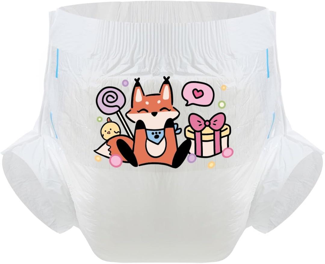 CutiePlusU Adult Diaper 3 Pieces Adult Diapers Sample Maximum Overnight Absorbency White Baby Fox (Large 37"-47")