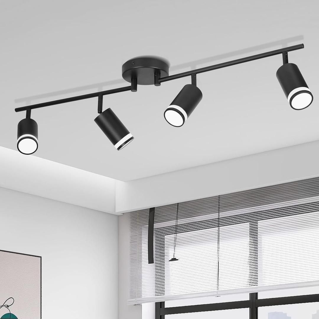 CANMEIJIA Track Lighting Fixtures - 4 Light Directional Ceiling Spotlights, Rotatable LED Track Light Kit, Semi Flush Mount Light for Kitchen, Bedroom, Living Room, Hallway