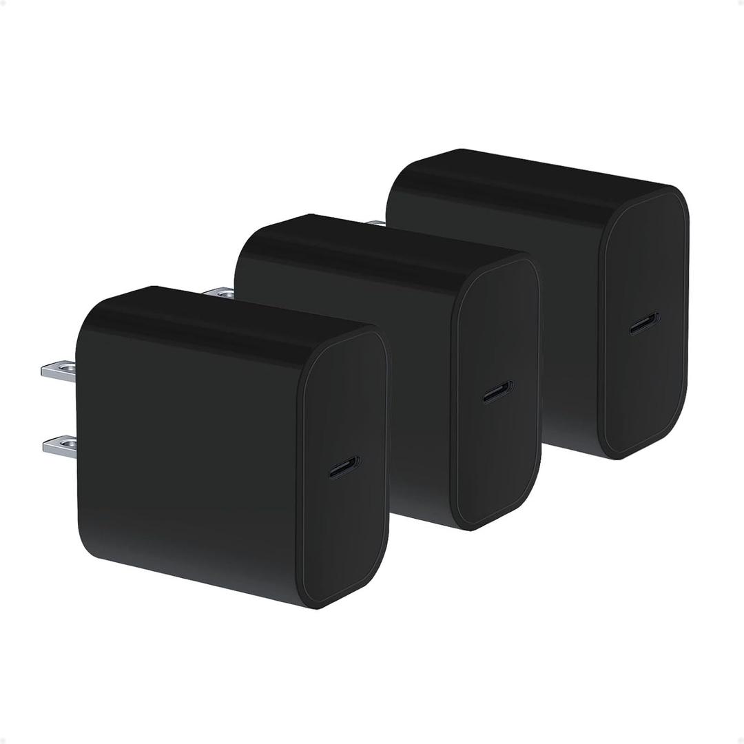 USB C Charger Block 3-Pack for Apple Watch iPhone 16 15 14 13 12 11, Type-C PD Fast Charging 20w Power Adapter Wall Charging Plug Cube for iPad 2025 2024 2022 2020, Black