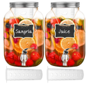 Eleganttime 1 Gallon Glass Drink Dispensers for Parties,2 Pack Beverage Dispenser with Fruit Infuser,Laundry Detergent Dispenser Punch Bowls Water Juice dispensers with Easy Flow Spigot for Outdoor