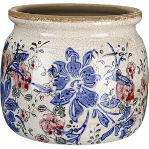 Ninehaoou Vintage Planter Large Ceramic Plants Pot Blue Red Peony Ice Crack Cottage Scroll Vase Flower Vase Pot Indoor Plants Home Kitchen Decor Farmhouse Antique Decorative Gifts