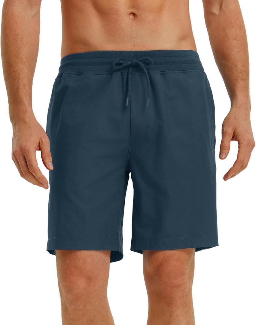 Rouen Mens Athletic Shorts Zipper Pockets Lightweight Quick Dry Drawstring 7/9 Inch Sport Workout Running Golf Gym Shorts Men (X-Large)