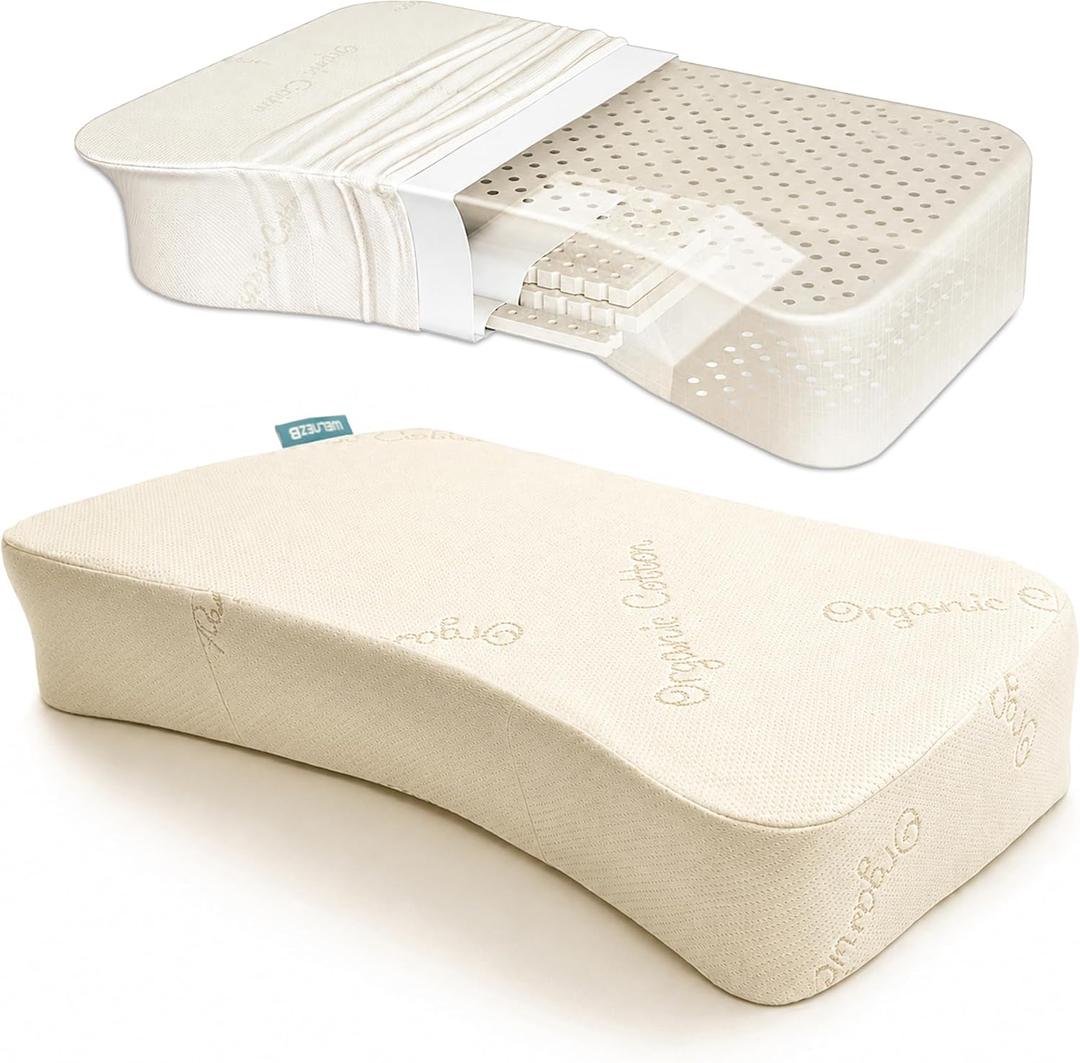 Cervical Pillow, Side Sleeper Pillow with 5" Loft & Shoulder Curve - 100% Natural Latex, Dual-Zone Adjustable Neck & Head Support, Flat-Top & Bottom-Up Design for Side, Back & Combo Sleepers