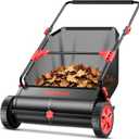 Push Lawn Sweeper, 26 Inch Leaf & Grass Collector, Strong Rubber Wheels & Heavy Duty Thickened Steel Durable to Use with Large Capacity 7 ft Mesh Collection Bag, 4 Spinning Brushes