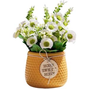 Artificial Daisy Display in Pottery Vase for Home and Office Table and Interior Decoration (yellow flowers)
