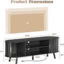 PRAISUN 54 Inch Fluted TV Stand for TVs up to 55 Inch, TV Media Console with Power Outlets and USB-C Port, Entertainment Center with Storage, Curved Sliding Doors, Adjustable Shelf, Black, 53.9 Inch