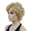 Lydell Women's Short Wavy Curly Wig Synthetic Hair Full Wig Blonde Highlights 6 inches