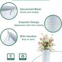 vensovo 9" Tall Galvanized Flower Bucket, 2 Pcs French Metal Vases with Handles, Tabletop Rustic Floral Buckets for Dried Flowers, Wedding Flower Bar & Home Decor, Distressed White