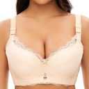 Women Super Push Up Bra Lace Underwire Soft Padding Lift Up Bra (40DD, Nude)