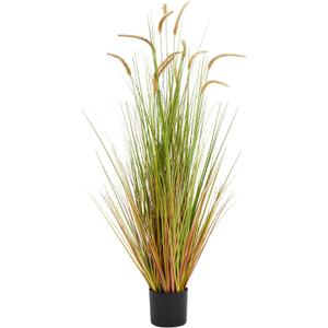 KOL Artificial 5ft Yellow Horsetail Reed Grass, 59in Tall Artificial Indoor Outdoor Fake Grass Plant, Home Office Wedding Decorative Artificial Plants in Pot Faux Plant Greenery, Housewarming Gift