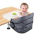 JOZZVE Hook On High Chair with Detachable Tray, Portable Foldable Clip On Baby Travel High Chair, Lightweight Feeding Seat with Storage Bag, BPA-Free Safety Harness for Home Restaurant (Grey)