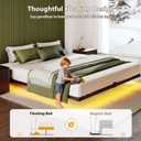 Floating Bed Frame Queen Size, Smart LED Lights & Charging Station, 9.45" High Clearance, Mattress Slide Stopper, Noise-Free, No Box Spring Needed, Easy Assembly