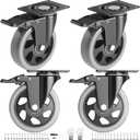 4 Inch Caster Wheels Heavy Duty 2200Lbs, Casters Set of 4 with Safety Dual Locking, Swivel Industrial Plate Casters, No Noise Wheels for Cart, Furniture(Bonus of 2 Hardware Kits & Gloves)