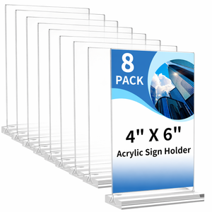 Acrylic Sign Holder 4x6 Inch, 8 Pack Sign Holders Vertical , Double Sided Display Clear TableTop Sign Holder, Acrylic Paper Holder for Wedding Reception, Party Decoration, Numbers Picture Frames