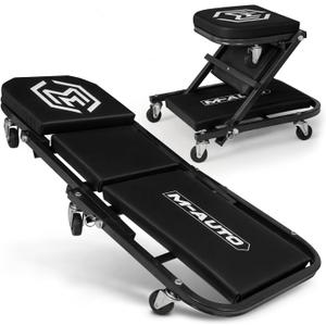 M-AUTO Foldable Z Creeper 2-in-1 Rolling Folding Car Creeper & Seat, 36" Adjustable Roller Garage Chair Lay Down or Sit, 330LBS Capacity Under Car Roller Creeper with 6 Swivel Casters, Black