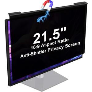 Magnetic Hanging Computer Privacy Screen Filter 21.5 Inch, Removable Aluminum Alloy Privacy Shield for 16:9 Widescreen Monitor, Eye Protection Anti Glare Blue Light Filter