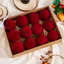 Christmas Balls Ornaments, 12 Pcs Red Bulk Flocked Ornaments, Multicolor Xmas Tree Decorations for Christmas Tree Holiday Wreath Garland Decor (Wine Red, 3.15 Inch)