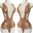 Bodice Rhinestones Appliques Patch for Dress,Hand-Made Beaded Appliques for Cloth or Bridal V Neck Large Pattern and can be Cut for Designs (Champagne)