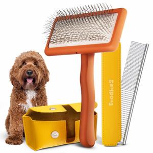 Slicker Brush for Dogs - Goldendoodle Brush with Poodle Comb and Cases Included - Goldendoodle Must Haves Grooming Tools - Designed for Doodles, Labradoodles, Bernedoodles - Medium - Orange