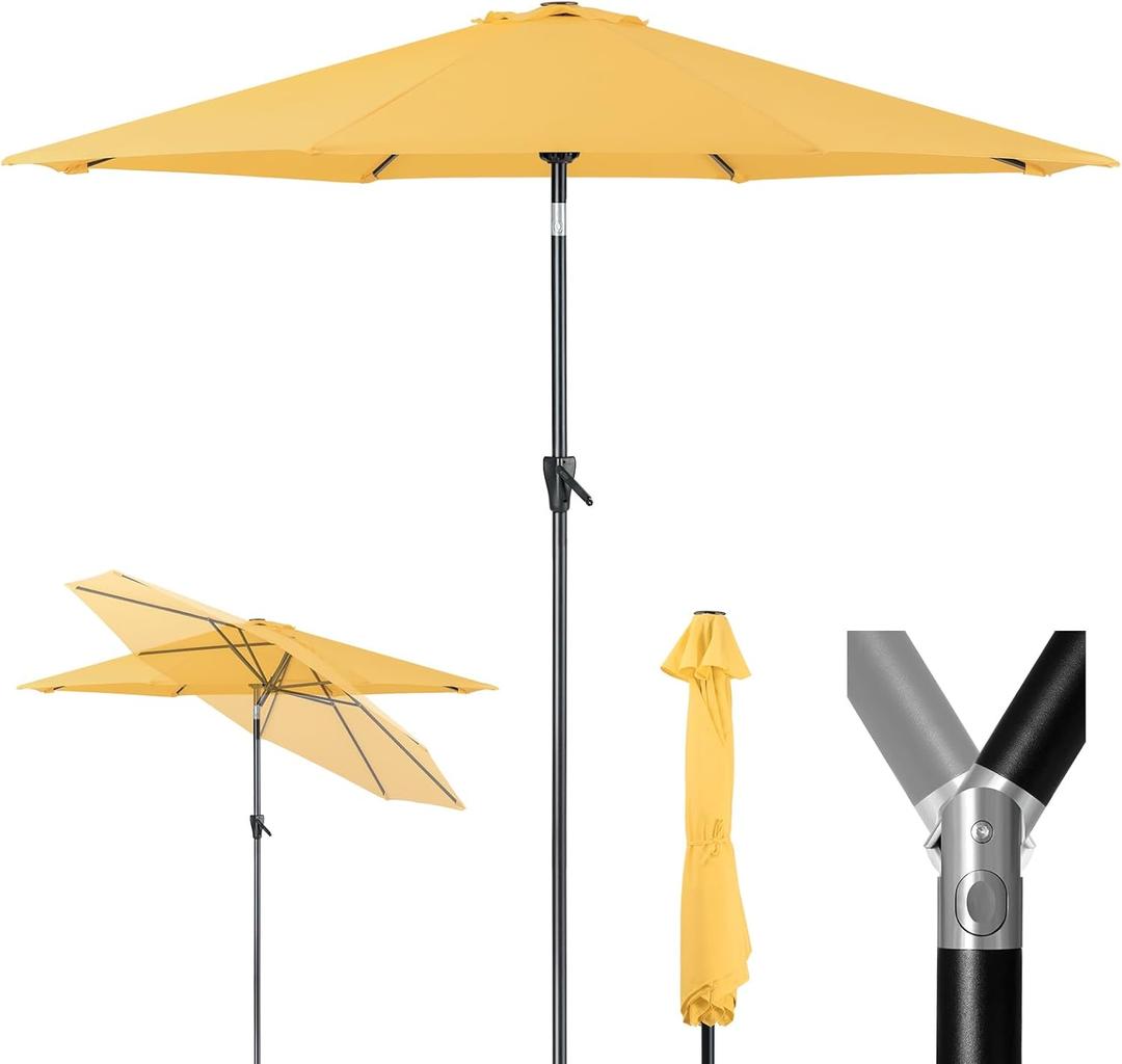 Tempera Patio Market Outdoor Table Umbrella with Push Button Tilt and Crank, Large Sun Umbrella with Sturdy Pole & Fade Resistant Canopy, Easy to Set (10 FT, Yellow)