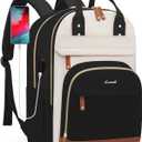 LOVEVOOK Laptop Backpack Women,Large Capacity 17.3 inch Laptop Bag Travel Backpack for Women,Computer Work College Teacher Backpacks with USB Port,Waterproof Personal Item Backpack Casual Daypack (Beige-black-brown)