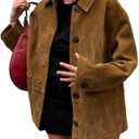 IDEALSANXUN Suede Jacket Women Fall Winter Casual Oversized Faux Leather Blazer Jackets Trench Coat Outerwear (Small, Brown)