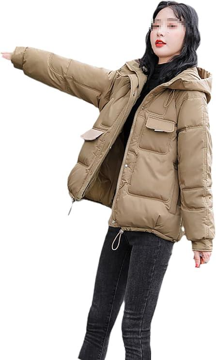 Fashion Winter Jacket Women Coat Hooded Pocket Loose Thick Warm Parka Puffer Casual female Streetwear Clothing Khaki, M