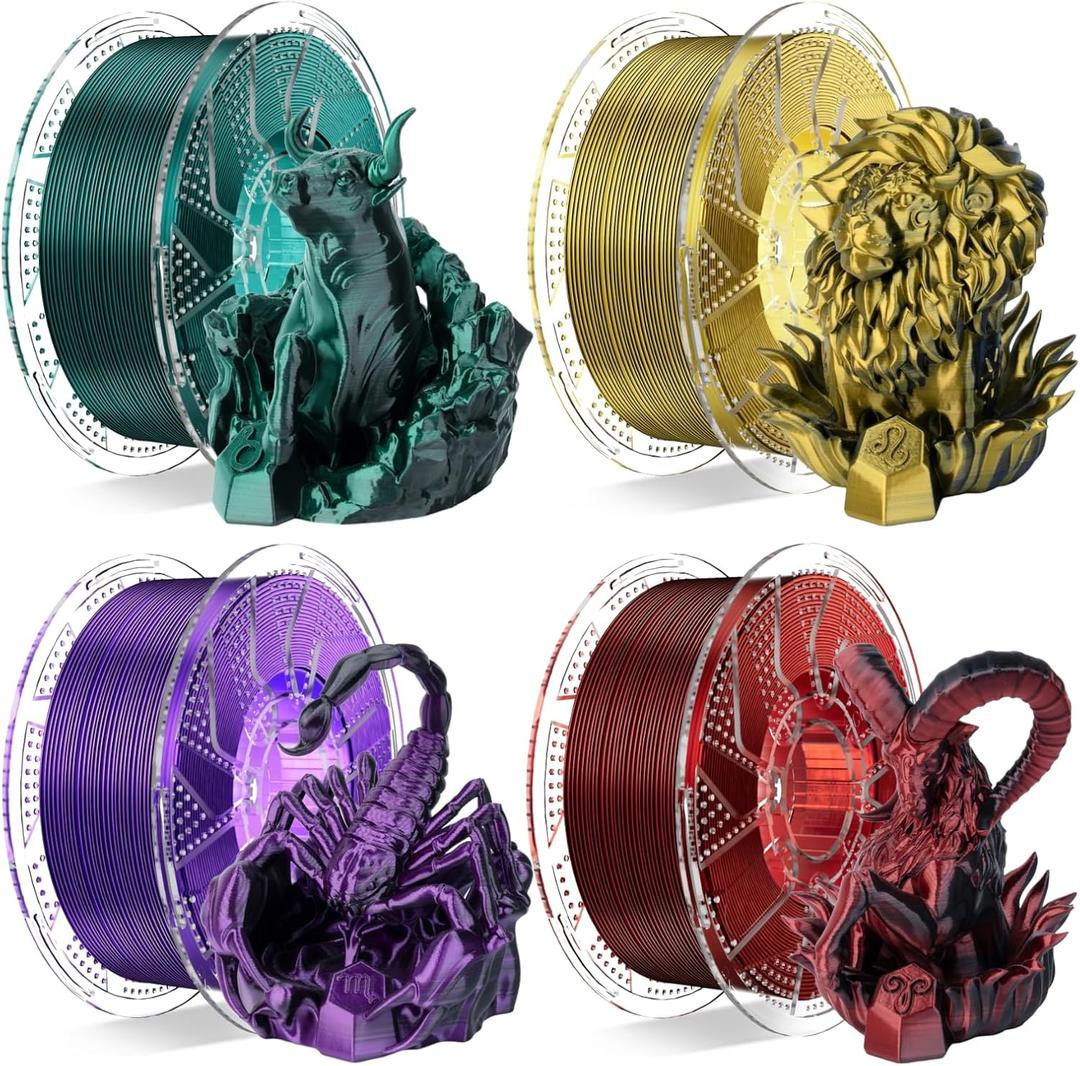 Chitu Systems Conjure Silk PLA 3D Printer Filament, 1.75mm Christmas Dual Color Filament, Silk Black Red Gold Purple Dark Green 3D Filament Bundle 4x1KG/8.8lb (4kg)