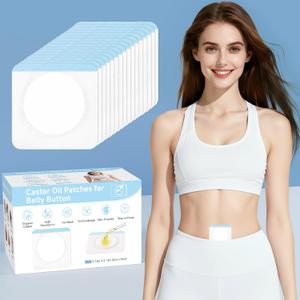 100 Castor Oil Pack Patches for Belly Button  Disposable Organic Cotton Self-Adhesive Pads, Leak-Proof & Breathable, No-Wash Castor Oil Wraps for Navel, Abdomen & Targeted Skin Care