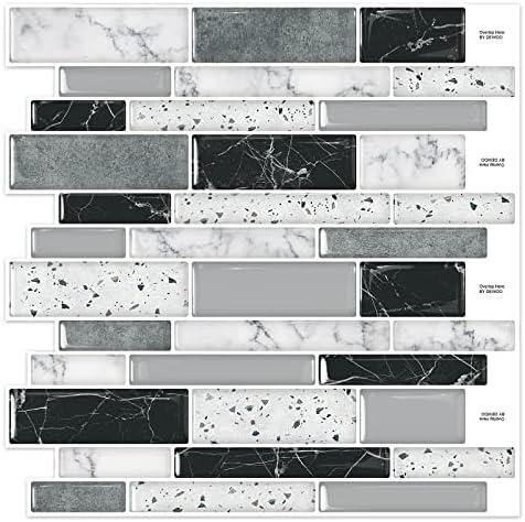 DEWOO 20-Sheet Peel and Stick on Self Adhesive Backsplash Wall Marble Tiles Stickers 3D for Kitchen Bathroom,Black (12"×12")