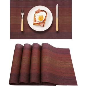 Placemats Set of 4 Woven Place Mats for Dining Table Kitchen Washable Stain Resistant Heat Insulation Non-Slip Kitchen Strip (Crimson)
