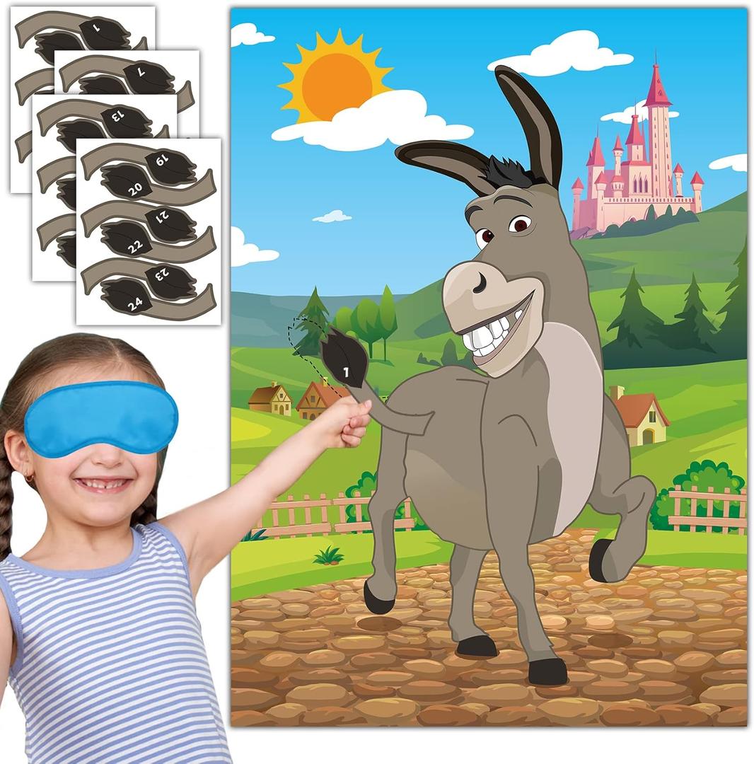 Joy Bang Pin The Tail on The Donkey for Kids with Tail Stickers and Eye Masks, Boys Girls Birthday Party Games Activities Crafts Decorations, Carnival Fiesta Party Supplies Favors Gifts for Children