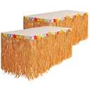 Kicko Luau Hawaiian Grass Table Skirt - 2 Pack - 9 Feet X 29 Inch - Real Hawaiian Island Party Decorations with Hibiscus Flowers, for Kids and Adult Birthdays, Polynesian Themed Events