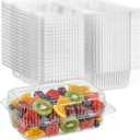 100 Pcs Clear Disposable Plastic Hinged Food Containers, 7.28 x 4.72 x 2.56 Inch Sturdy Clamshell Take Out Boxes for Dessert Salad Sandwich Bakery Cookies
