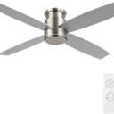 WINGBO 44" Flush Mount DC Ceiling Fan without Lights, 4 Reversible Plywood Blades, Quiet 6-Speed DC Motor, Hugger Low Profile Ceiling Fan No Lights for Bedroom, Brushed Nickel Finish