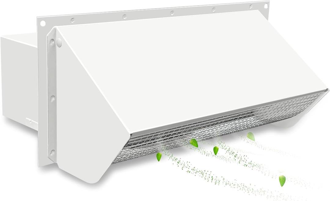 Wall Vent Cap for Microwave & Range Exhaust Vent Hood, 3-1/4" x 10" Exhaust Vent, White, for Kitchen Bathroom RV Exterior Duct Ventilation