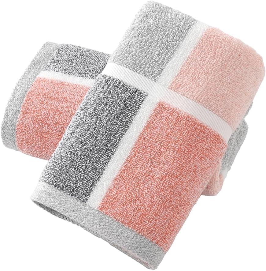 Sense Gnosis Pink Hand Towel Set of 2 Super Soft 100% Cotton Striped & Checkered Pattern Highly Absorbent Decorative Hand Towels for Bathroom Mother's Day Decorations 13 x 29 Inch