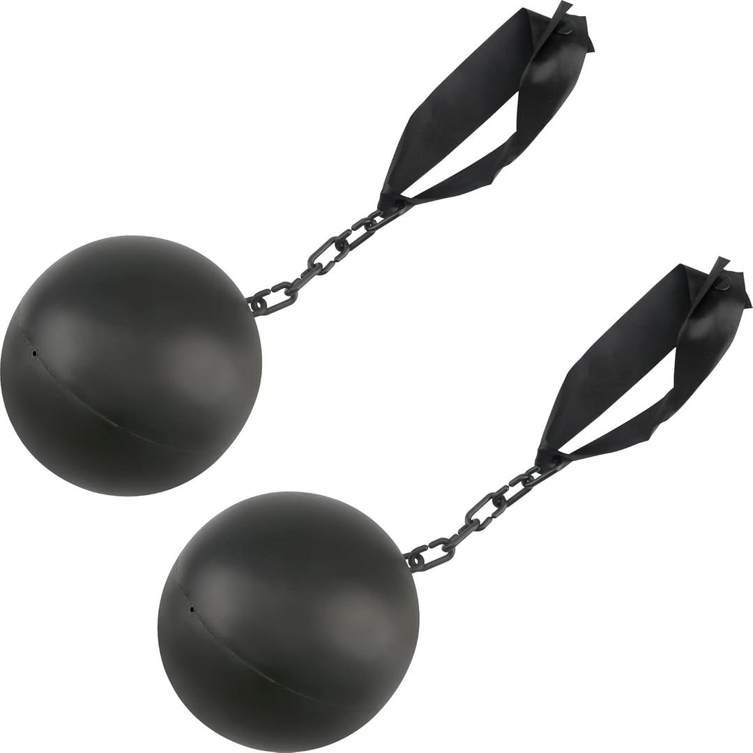 2 Pack Halloween Prison Ball and Chain Plastic Ball Chain Props for Halloween Cosplay Prison Themed Party Dress Up Accessory